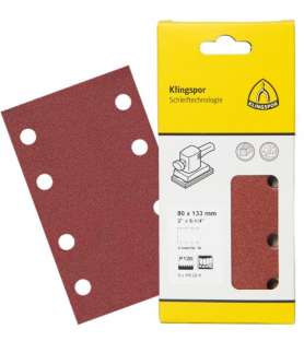 5 Feuilles abrasives rectangulaires Klingspor 115x230 mm pour ponceuse vibrante - Ref 369724 - Grain 80