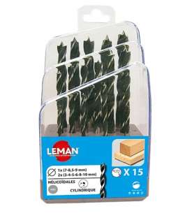 Set of HSS Leman 201.500.15 helical wood drill bits - 15 pieces