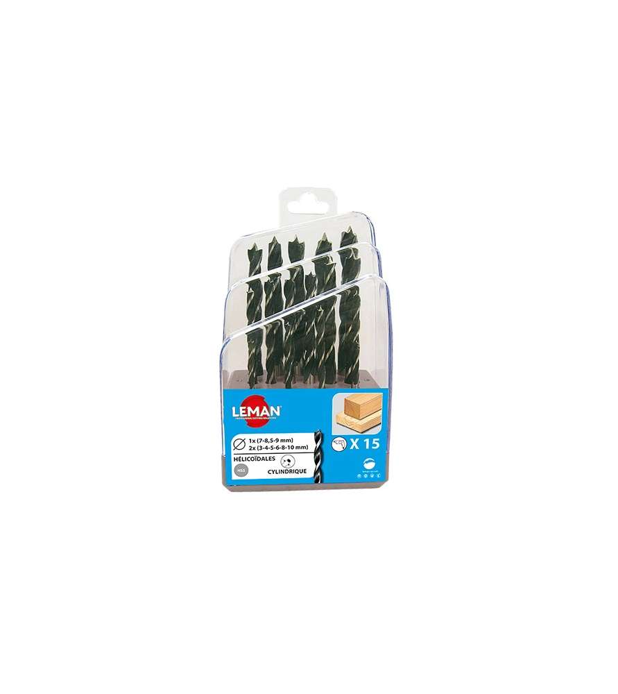 Set of HSS Leman 201.500.15 helical wood drill bits - 15 pieces