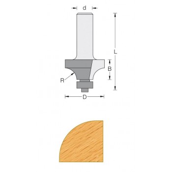 Fraise 1/4 rond sans plat+guide Q8 MM - DIA 38.1 - rayon 12.7