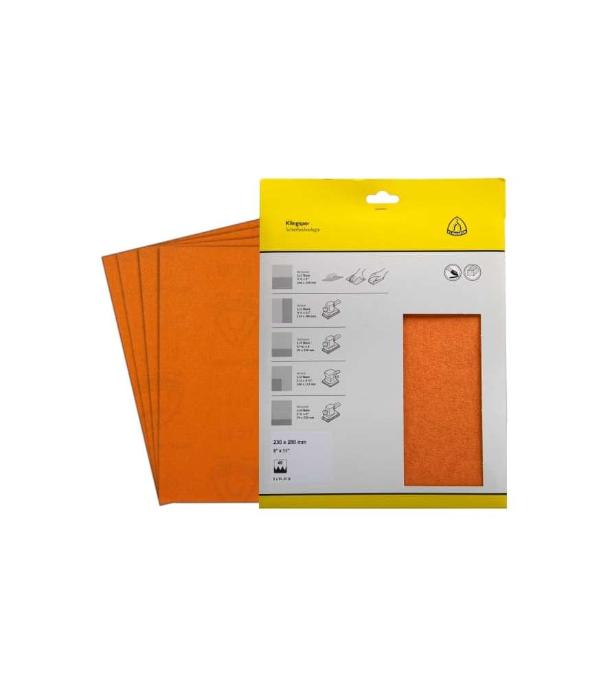 Feuille abrasive Klingspor 230x280 mm grain 120 - Lot de 5 pièces