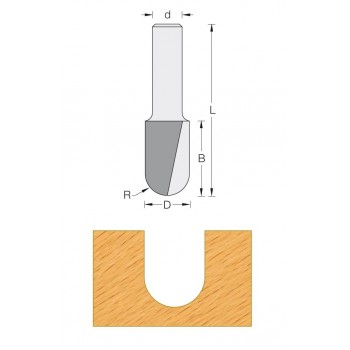 Round nose router bit radius 4.75 mm - Shank 8 mm